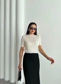 Siyah Mary Kemerli Krep Örme Etek - 7