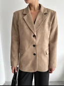 Bej Latte Kemik Düğmeli Süet Ceket - 1