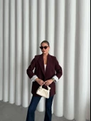 Mürdüm Kolu Katlamalı Blazer Ceket - 10