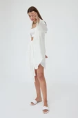 Beyaz Flam Keten Kimono Gömlek - 4