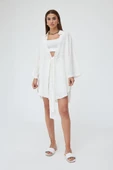 Beyaz Flam Keten Kimono Gömlek - 3