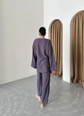 Antrasit Kruvaze Pamuklu Kimono Pantolon Takım - 7