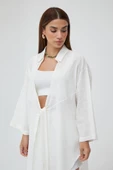 Beyaz Flam Keten Kimono Gömlek - 8