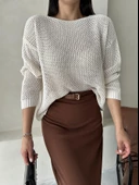 Kahve Mary Kemerli Krep Örme Etek - 3