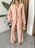 Pudra Boncuklu Kimono Keten Takım - 1