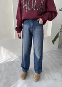 Lacivert Arkası Kemer Tokalı Boyfriend Jean Pantolon - 2