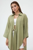 Haki Flam Keten Kimono Gömlek - 1