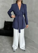 Lacivert Elegant Kuşaklı Ceket - 2
