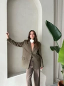 Haki Latte Kemik Düğmeli Süet Ceket - 3