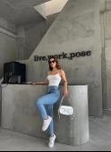 Açık Mavi Kar Yıkamalı Likralı Mom Jean Pantolon - 6