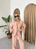 Pudra Boncuklu Kimono Keten Takım - 8