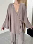 Vizon Kruvaze Pamuklu Kimono Pantolon Takım - 2