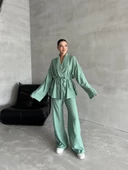 Mint Şal Yaka Kimono Pantolon Takım - 5