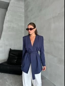 Lacivert Elegant Kuşaklı Ceket - 9