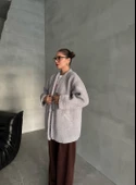 Gri Lilyum Düz Kesim Bürümcük Ceket - 4