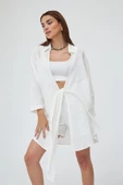 Beyaz Flam Keten Kimono Gömlek - 6