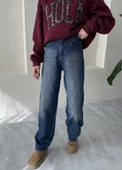 Lacivert Arkası Kemer Tokalı Boyfriend Jean Pantolon - 1