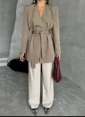 Haki Elegant Kuşaklı Ceket - 1
