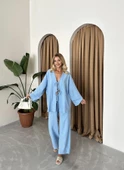 Mavi Boncuklu Kimono Keten Takım - 4