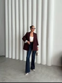 Mürdüm Kolu Katlamalı Blazer Ceket - 8
