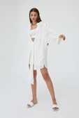 Beyaz Flam Keten Kimono Gömlek - 5