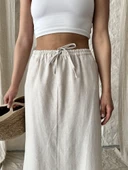 Krem Beli Lastikli Maxi Keten Etek - 3