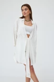 Beyaz Flam Keten Kimono Gömlek - 1
