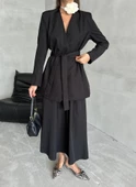 Siyah Elegant Kuşaklı Ceket - 3