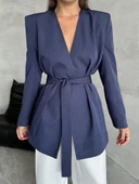 Lacivert Elegant Kuşaklı Ceket - 1