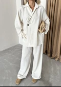 Natural %100 Pamuk Kruvaze Kapama Tek Düğmeli Kimono Pantolon Takım - 1