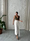 Natural Önden Büzgülü Midi Etek - 7
