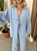 Mavi Boncuklu Kimono Keten Takım - 2