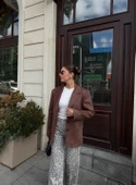 Kahverengi Latte Kemik Düğmeli Süet Ceket - 4