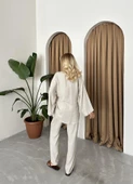 Taş Detaylı Yan Bağlamalı Keten Kumaş Kimono Takım - 9