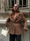Kahve Buklet Kemerli Kaşe Blazer Ceket - 1