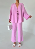 Pembe Boncuklu Kimono Keten Takım - 1