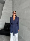 Lacivert Elegant Kuşaklı Ceket - 7
