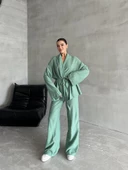 Mint Şal Yaka Kimono Pantolon Takım - 4