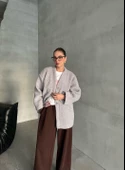 Gri Lilyum Düz Kesim Bürümcük Ceket - 8