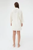 Taş Renk Flam Keten Kimono Gömlek - 6