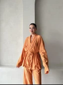 Turuncu Şal Yaka Kimono Pantolon Takım - 5
