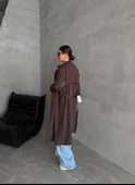 Kahve Dökümlü Astarsız Uzun Trençkot - 9