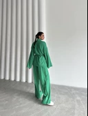 Yeşil Şal Yaka Kimono Pantolon Takım - 9