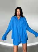 Mavi Summer Keten Oversize Gömlek Şort Takım - 6