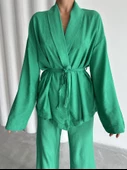 Yeşil Şal Yaka Kimono Pantolon Takım - 3