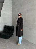 Siyah Dökümlü Astarsız Uzun Trençkot - 2