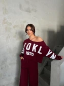 Bordo Brooklyn 1970 Baskılı Eşofman Takımı - 4