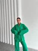 Yeşil Şal Yaka Kimono Pantolon Takım - 8