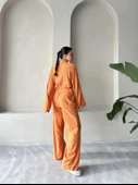 Turuncu Şal Yaka Kimono Pantolon Takım - 8