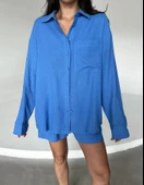 Mavi Summer Keten Oversize Gömlek Şort Takım - 1